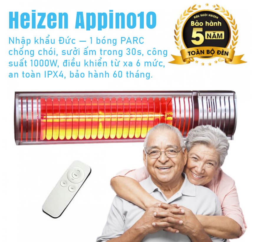 Đèn sưởi nhà tắm không chói mắt Heizen Appino10 