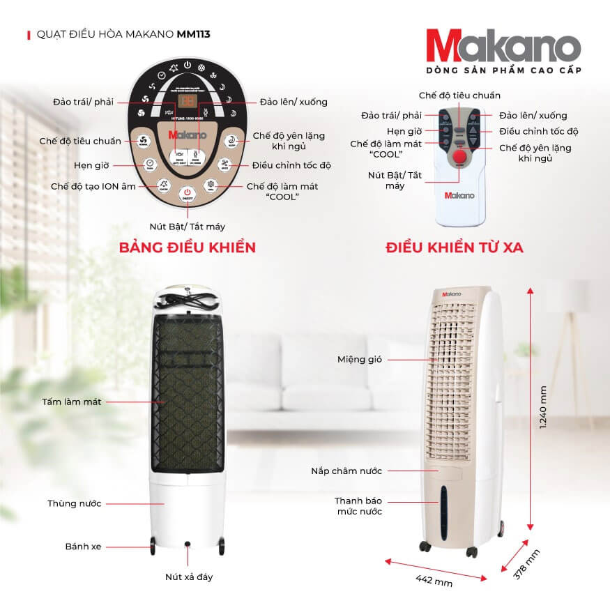 Thông Số Kỹ Thuật Của Quạt Điều Hòa Makano MM113