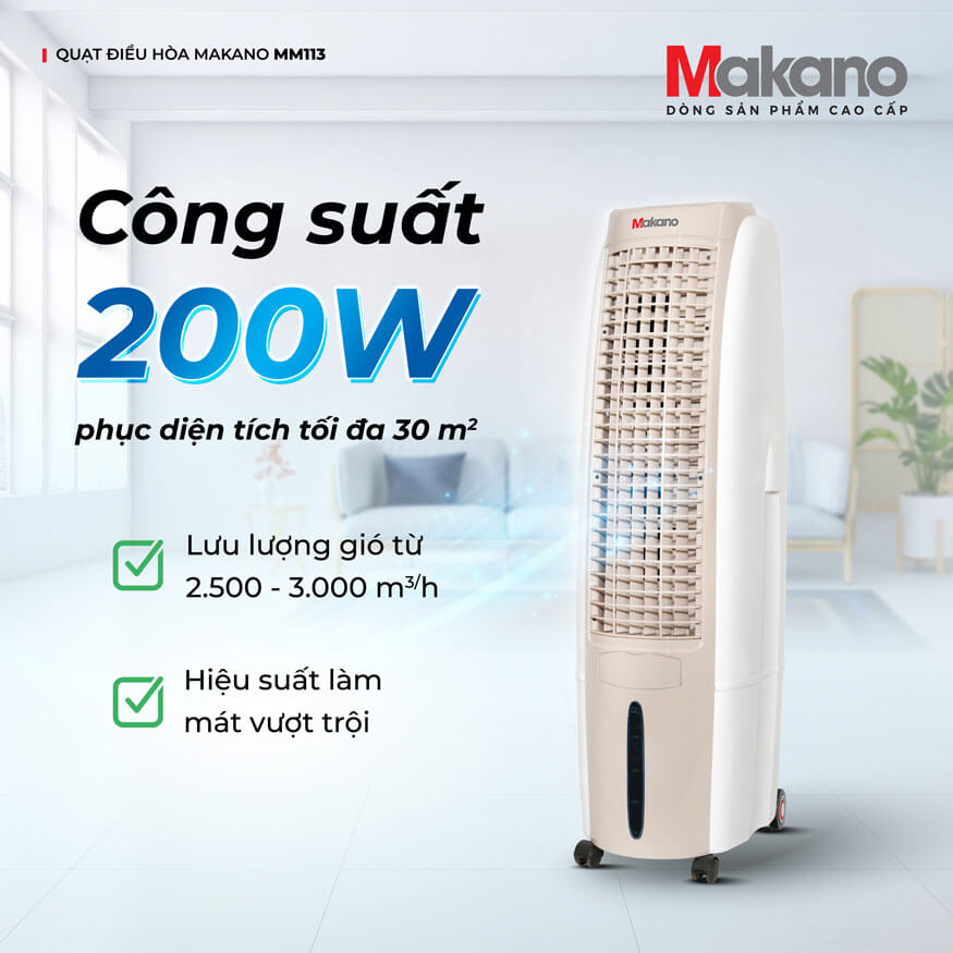 Công suất 200W phục vụ diện tích tối đa 30m²