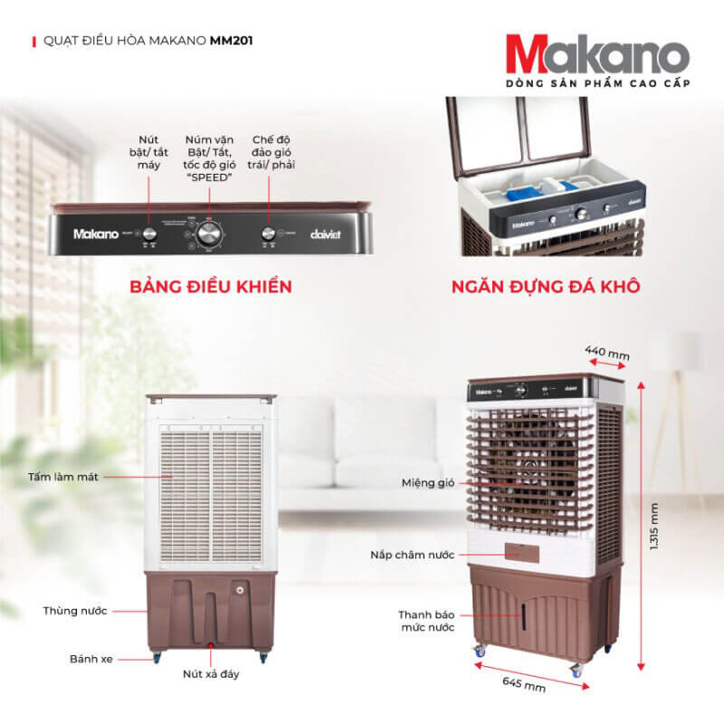 Thông số kỹ thuật quạt điều hòa Makano MM201