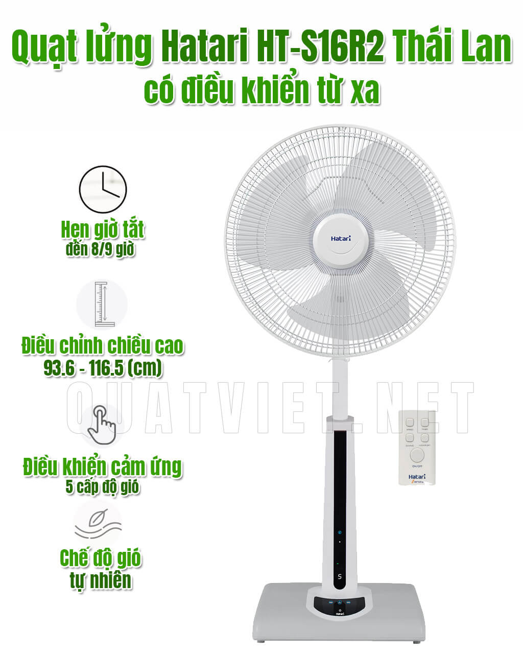 Quạt lửng Hatari HT-S16R2 Thái Lan có điều khiển từ xa