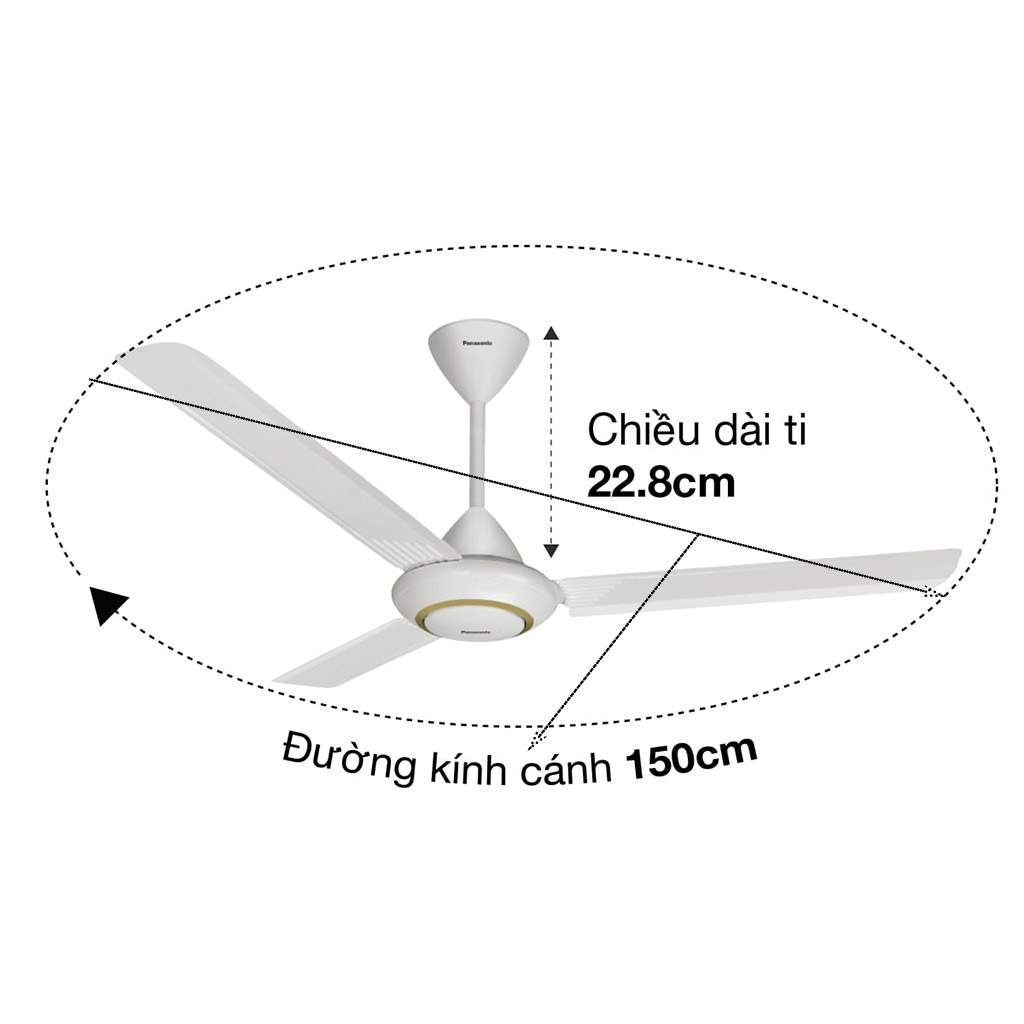 Mô tả trực quan ti và đường kính cánh quạt của quạt trần Panasonic F-60MZ2