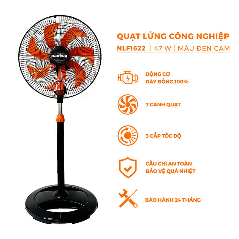 Quạt lửng Nanoco NLF1622 cánh 40cm thân sắt