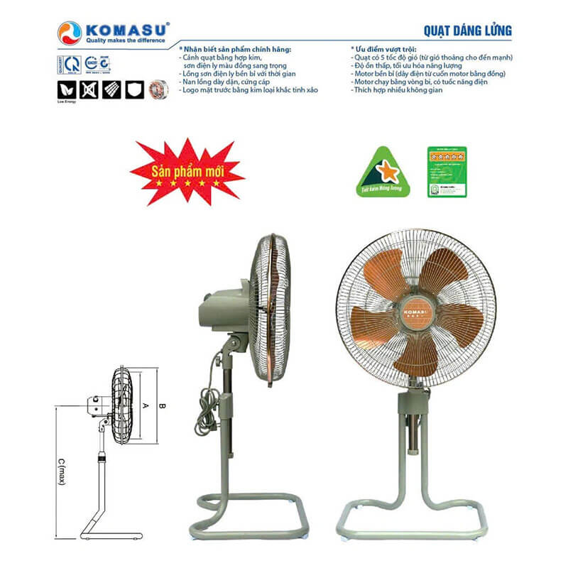 Thông số kỹ thuật sản phẩm quạt sàn lửng Komasu KM50-LU