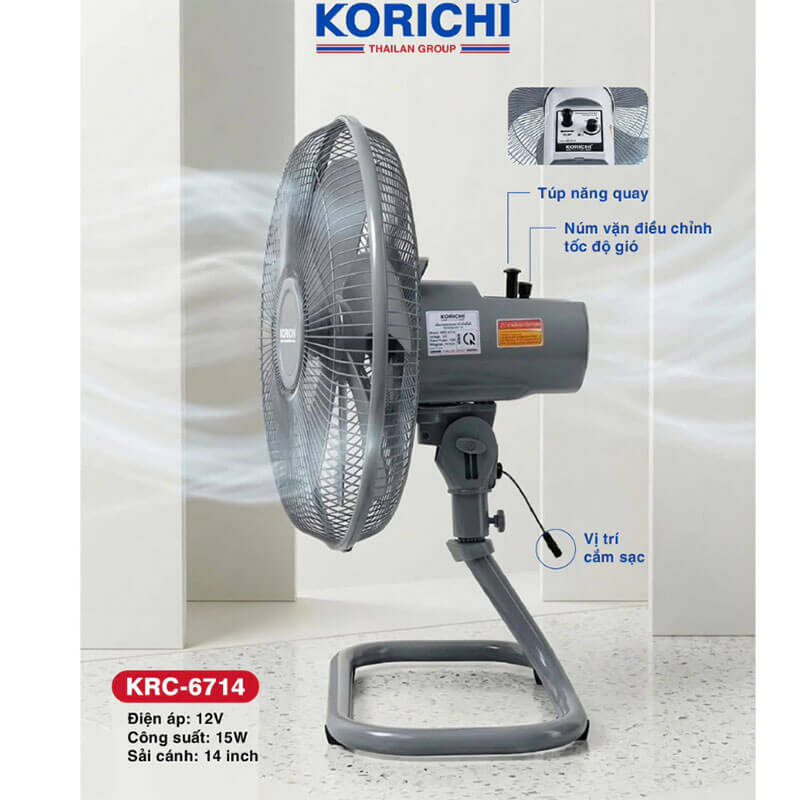 Chi tiết quạt tích điện Korichi KRC-6714 