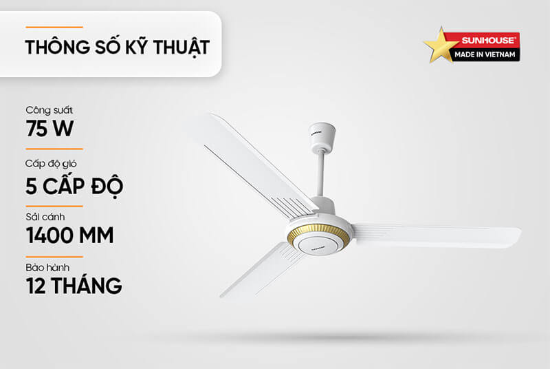 Thông số kỹ thuật quạt trần Sunhouse SHD7659