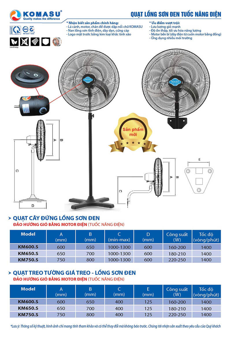 Thông số kỹ thuật quạt treo tường công nghiệp Komasu KM750.SThông số kỹ thuật quạt treo tường công nghiệp Komasu KM750.S