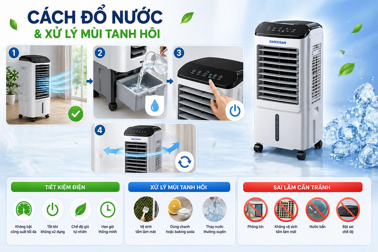 cach do nuoc quat dieu hoa quat hoi nuoc va xu ly mui tanh hoi trong qua trinh su dung