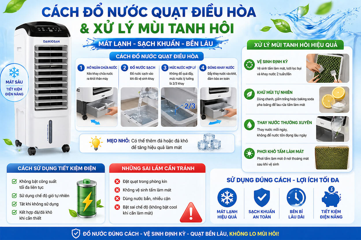 cach do nuoc quat dieu hoa quat hoi nuoc va xu ly mui tanh hoi trong qua trinh su dung