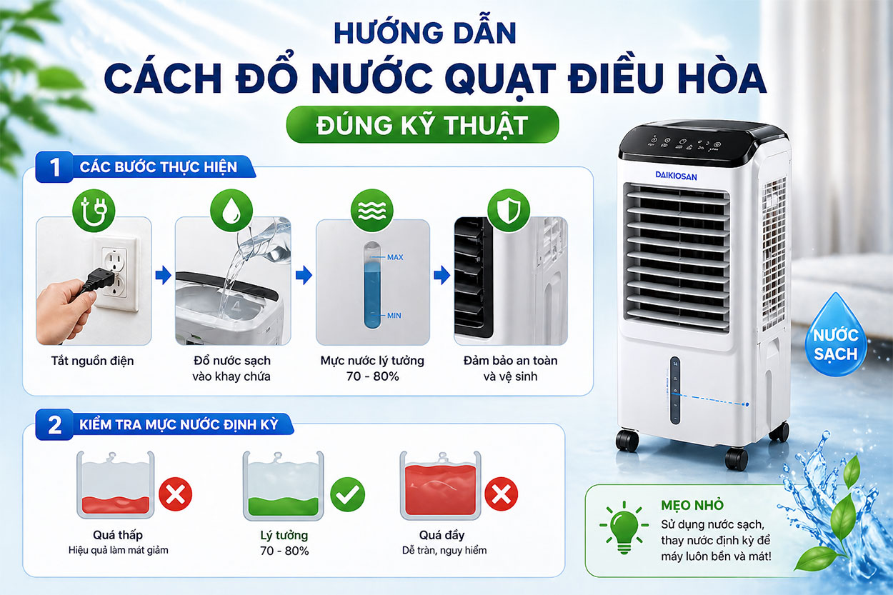 3. Hướng dẫn cách đổ nước quạt điều hòa đúng kỹ thuật