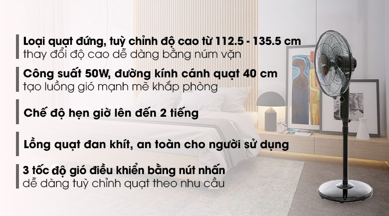 Quạt sàn quỳ Komasu BS35TN với các thông tin cơ bản
