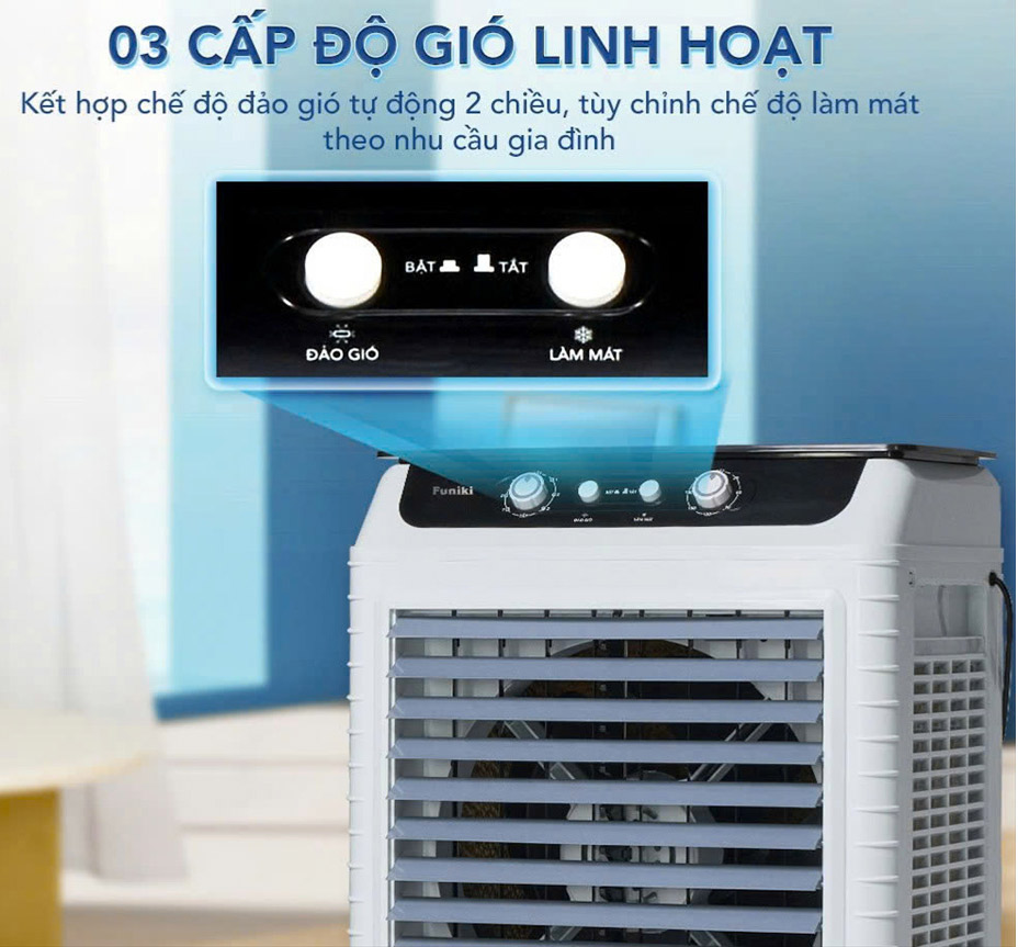 Quạt điều hòa Funiki FC0111TN với 3 cấp độ gió linh hoạt được điều khiển bằng phím cơ bền bỉ