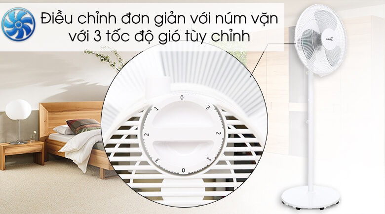 Tùy chỉnh tốc độ bằng 3 núm vặn của quạt cây đứng Midea FS40-18C