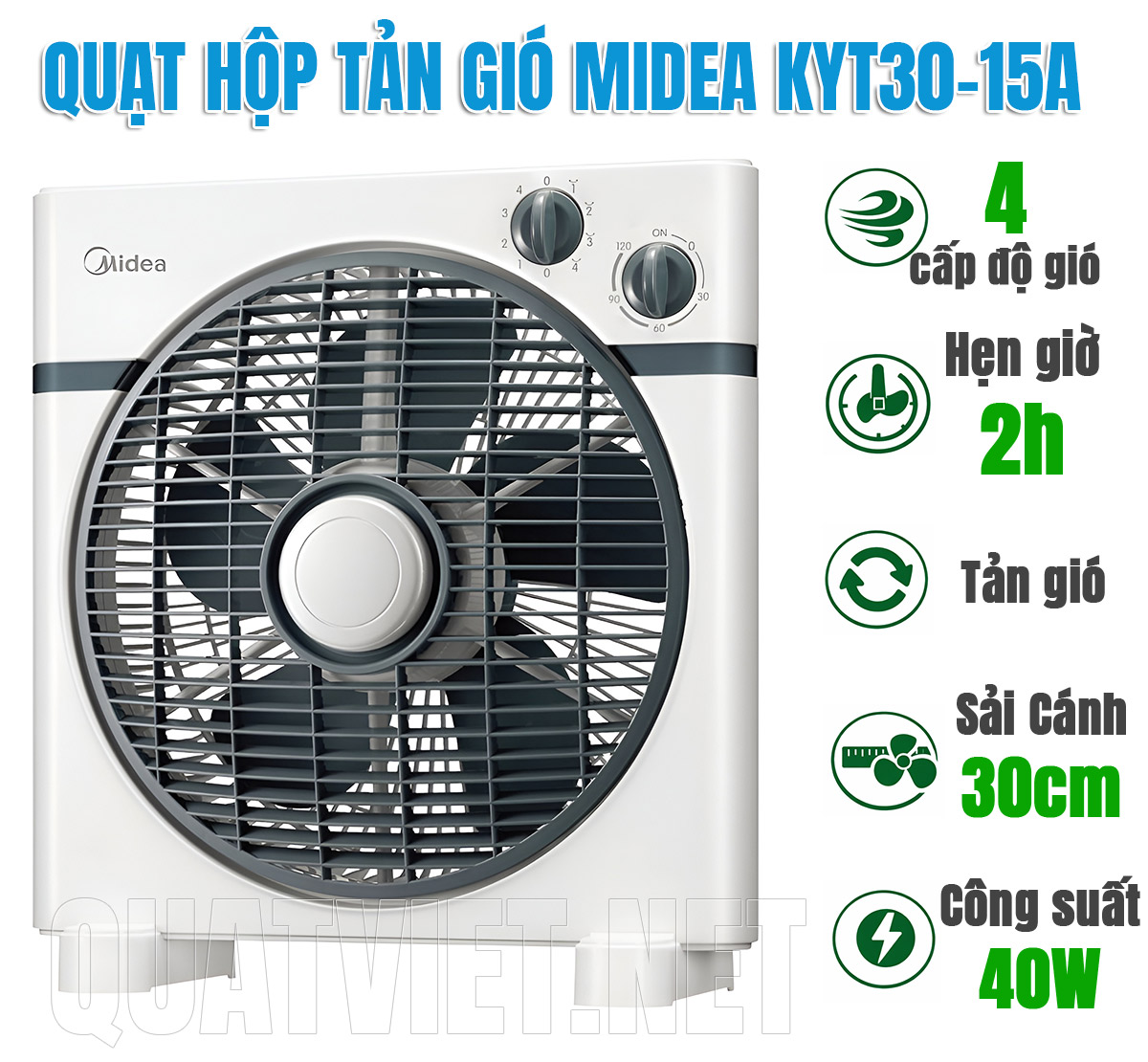 Thông số kỹ thuật của Quạt Hộp Tản Midea KYT30-15A