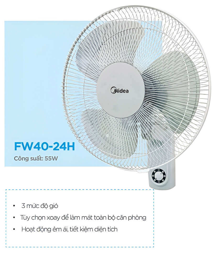 Quạt treo tường Midea FW40-24H nhiều tiện ích