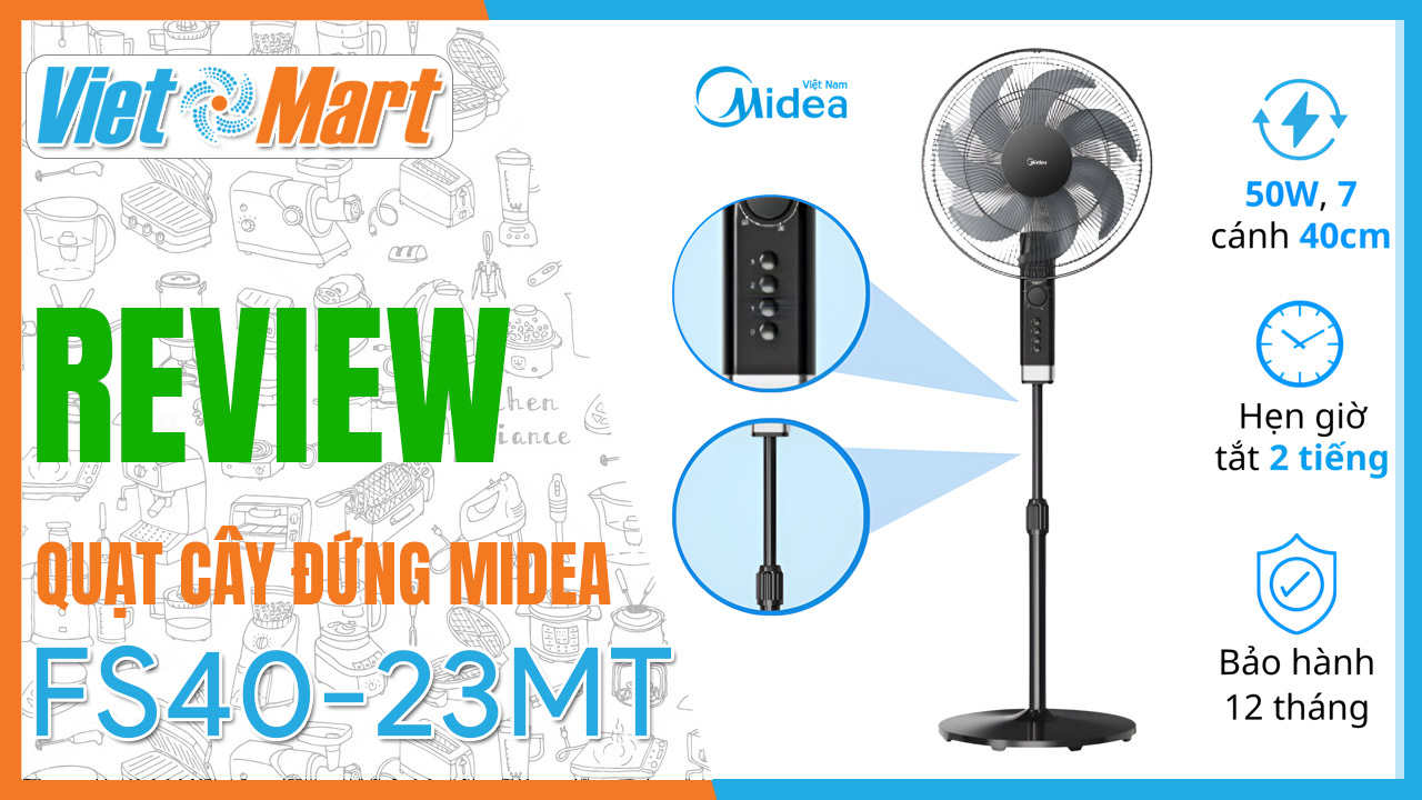 Review Quạt Cây Đứng Midea FS40-23MT