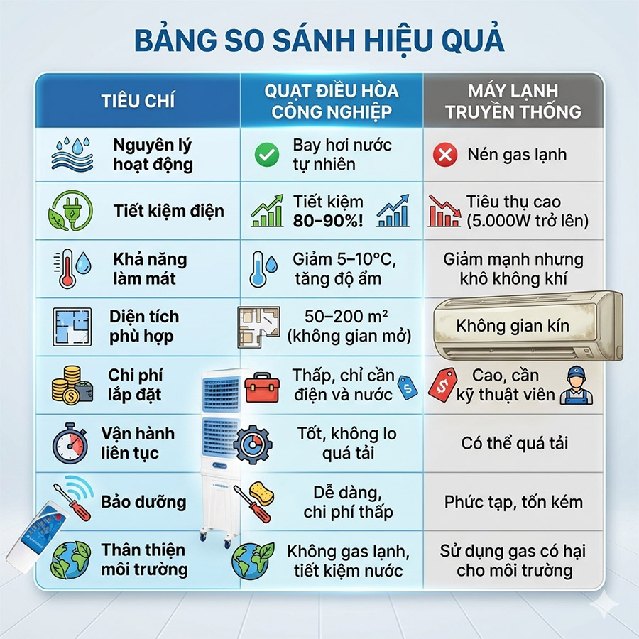 So sánh quạt điều hòa với máy lạnh