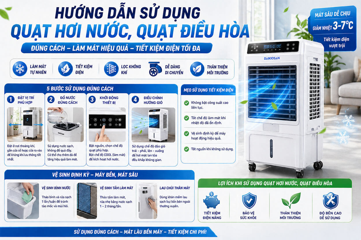 huong dan su dung quat hoi nuoc, quat dieu hoa dung cach – Lam mat hieu qua, tiet kiem dien toi da
