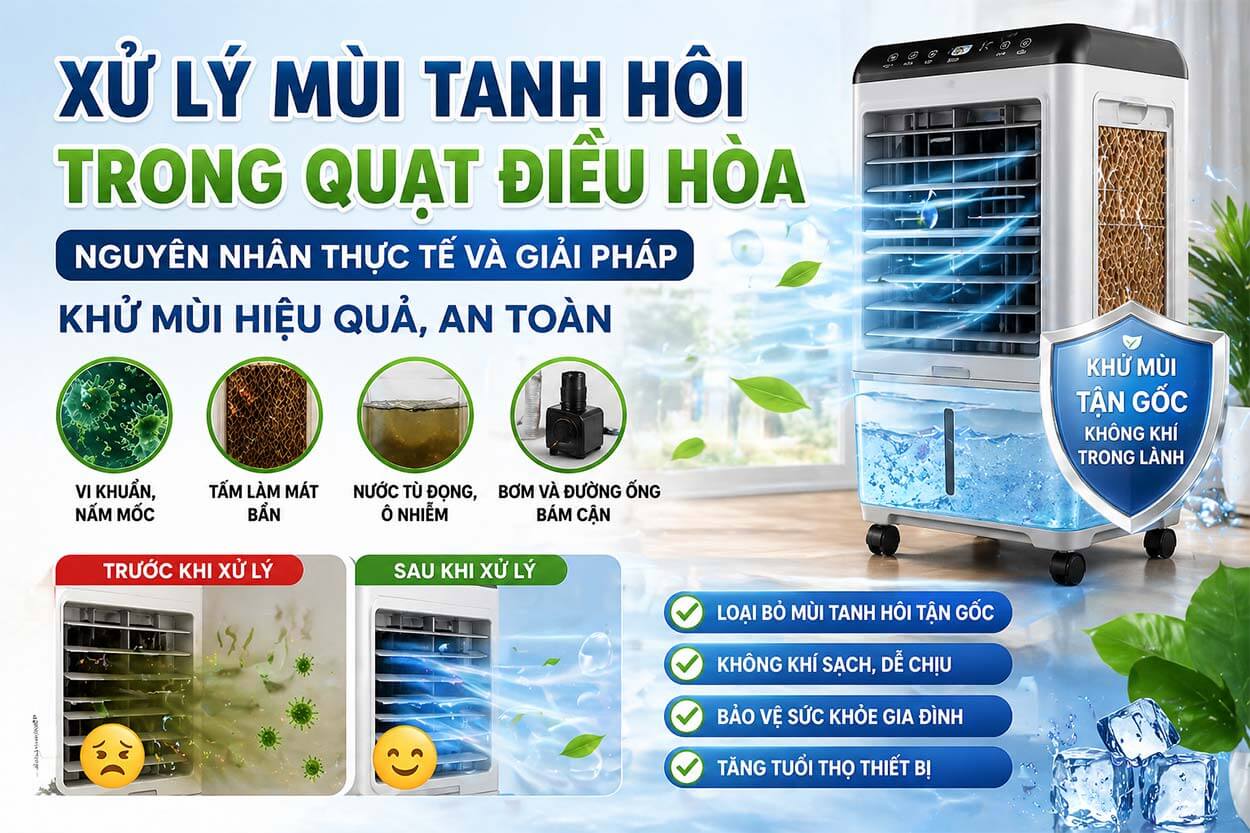 xu ly mui tanh hoi trong quat dieu hoa nguyen nhan thuc te va giai phap khu mui hieu qua, an toan