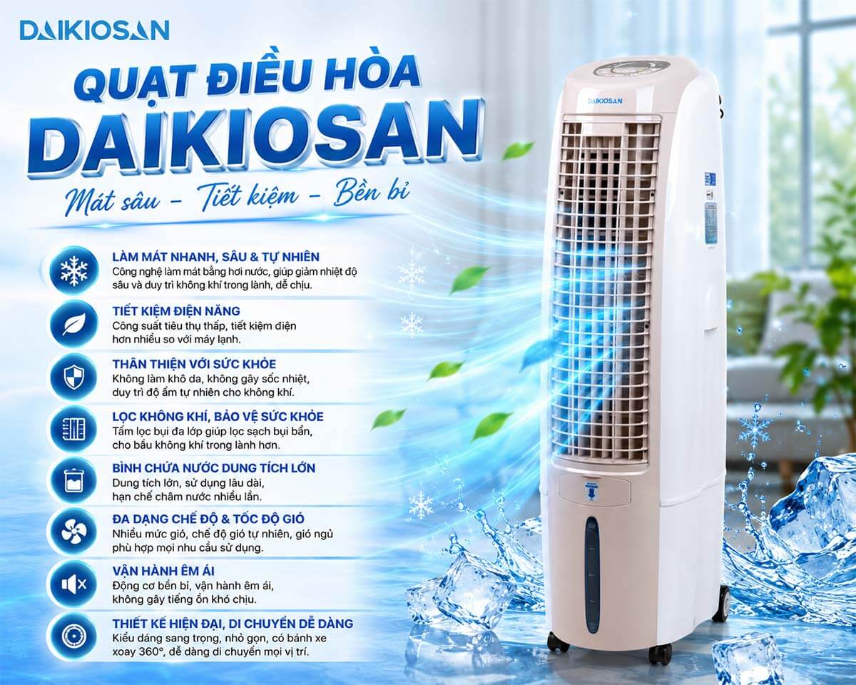 Những Ưu điểm nổi bật của quạt điều hòa Daikiosan có thể tham khảo