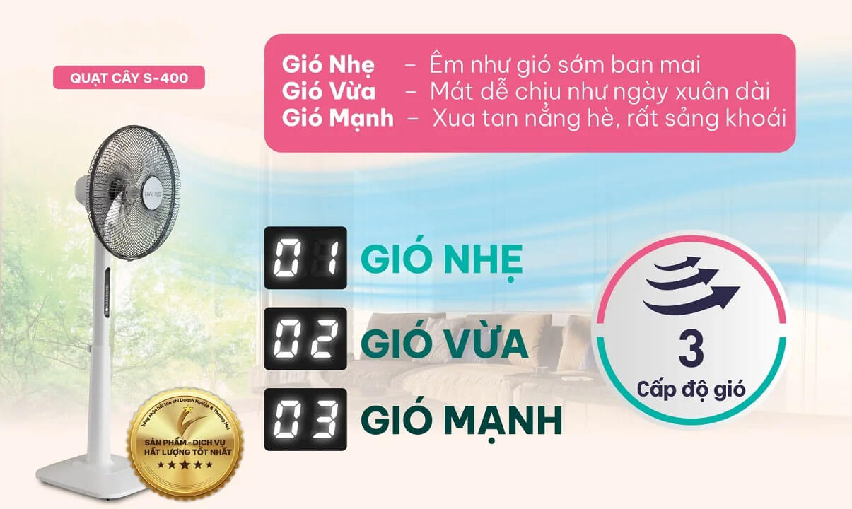 Chế độ gió ngủ trên quạt cây Livotec S-400 mang lại cảm giác dễ chịu, phù hợp sử dụng vào ban đêm.