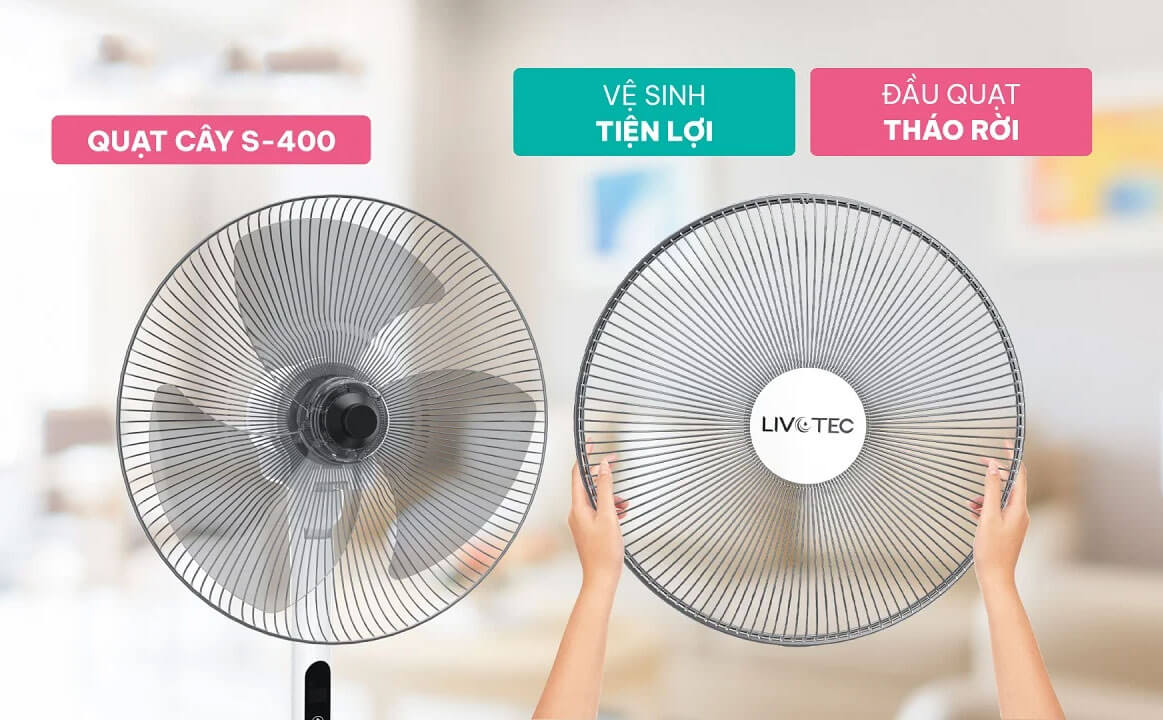 Tính năng điều chỉnh chiều cao linh hoạt giúp quạt cây Livotec S-400 phù hợp với nhiều không gian khác nhau.