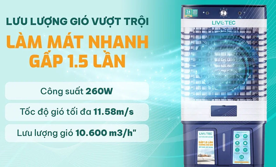 Quạt điều hòa Livotec LAC-G66P bảo hành chính hãng 24 tháng, yên tâm sử dụng lâu dài