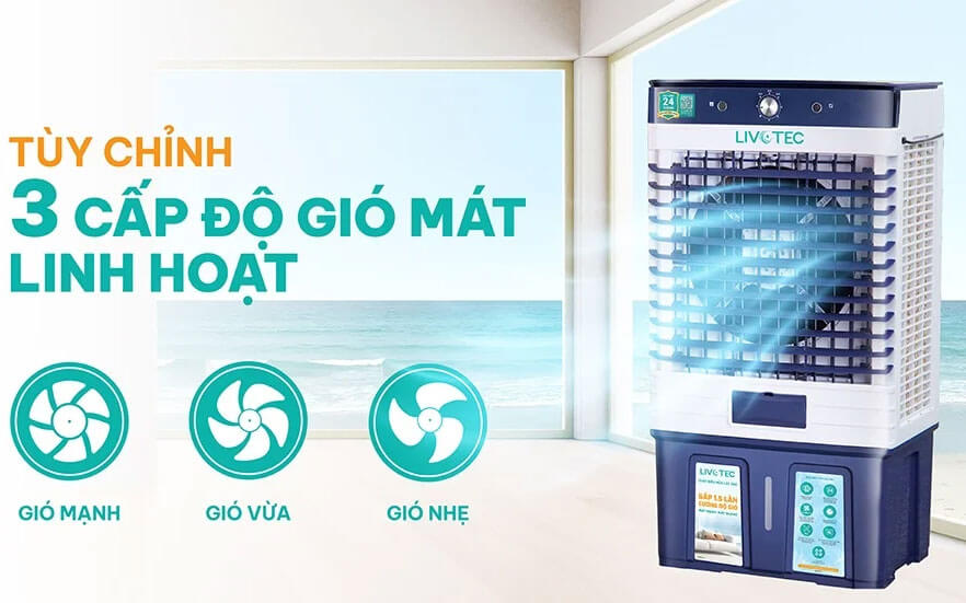 Quạt điều hòa Livotec LAC-G66P với 3 mức gió linh hoạt đáp ứng nhiều nhu cầu sử dụng