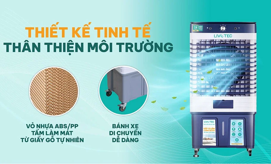 Thiết kế bánh xe linh hoạt giúp di chuyển quạt điều hòa Livotec LAC-G66P dễ dàng giữa các khu vực