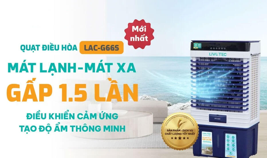Thiết kế hiện đại của quạt điều hòa Livotec LAC-G66S phù hợp gia đình và kinh doanh.