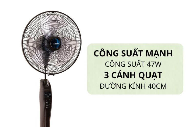 Quạt đứng Mitsubishi LV16-RB CY-BW màu nâu 47W, cánh 40cm, có remote, hẹn giờ, gió tự nhiên, vận hành êm, phù hợp phòng khách và phòng ngủ gia đình. 